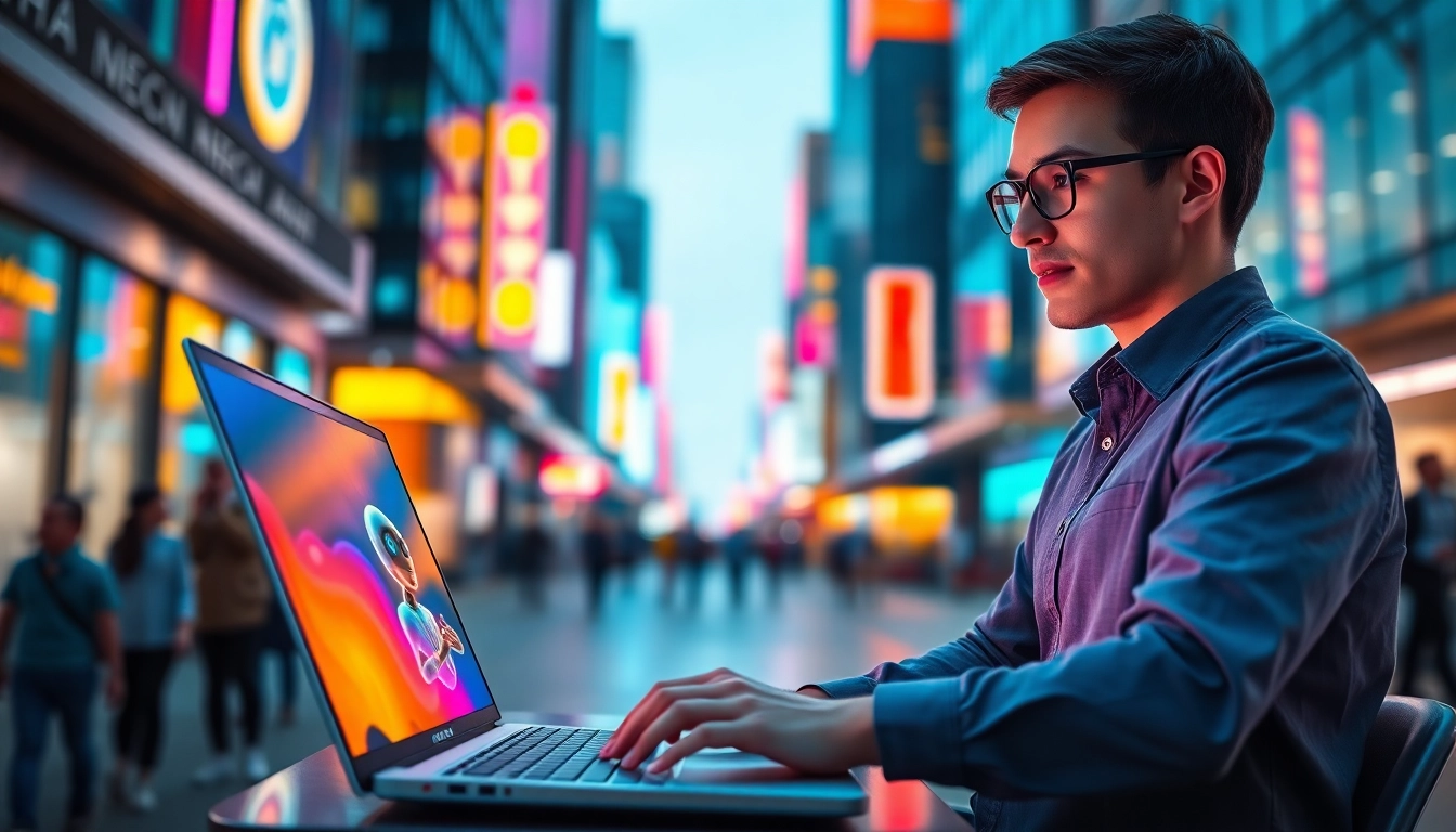 Engaging AI crush conversation with a vibrant urban backdrop and animated avatar.