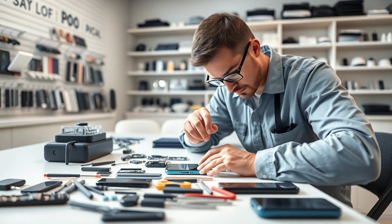 Riparazione cellulari Torino con un tecnico esperto che lavora su uno smartphone.
