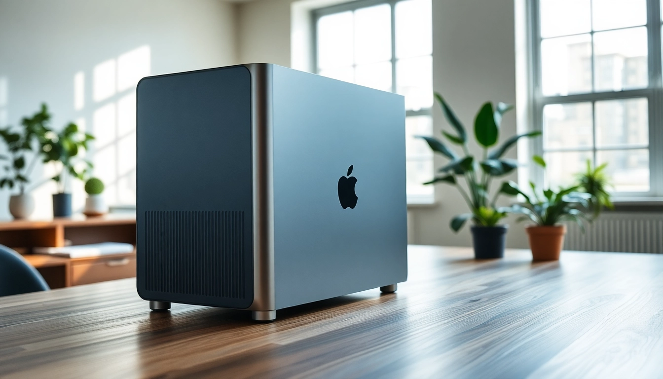 Buy Mac Pro showcased prominently in a modern workspace with natural lighting.