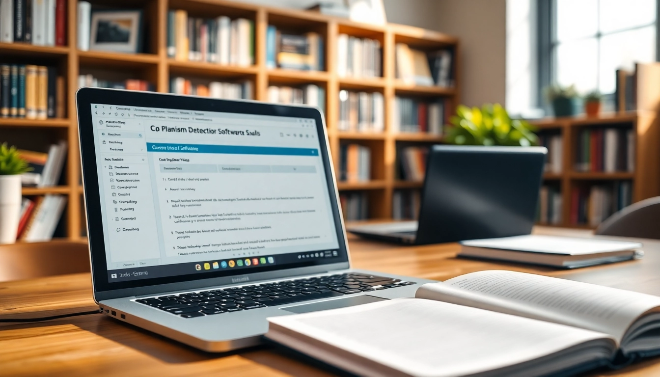 Analyze your content with an advanced plagiarism detector software displayed on a laptop.