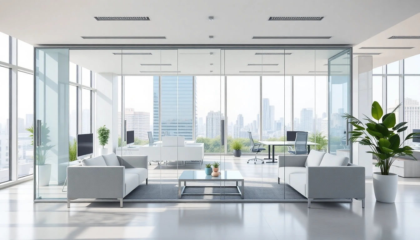 Showcasing movable glass partitions that enhance workspace flexibility and modern design.