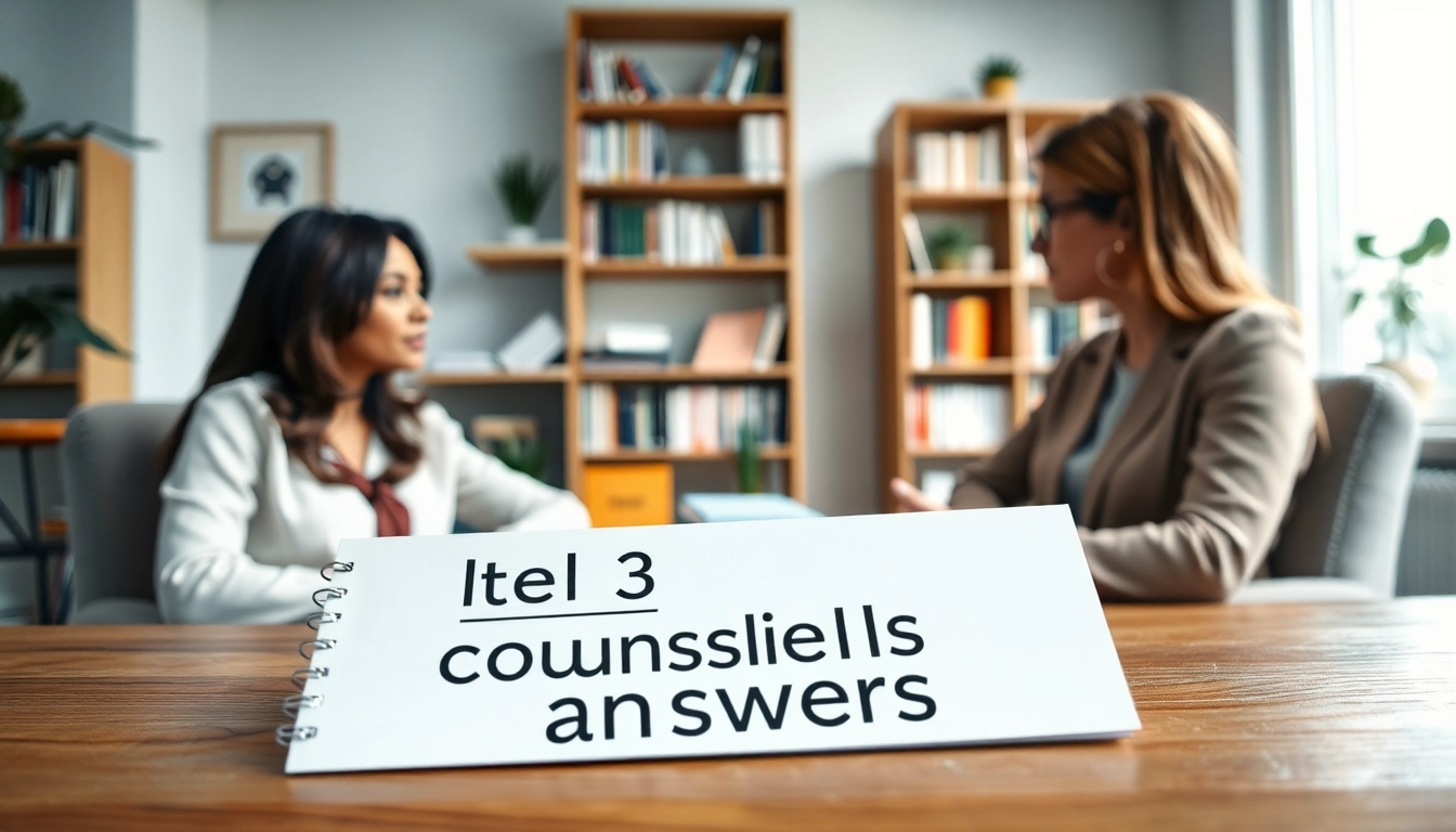 Engaging discussion on level 3 counselling skills answers with therapist and client in a calming office.