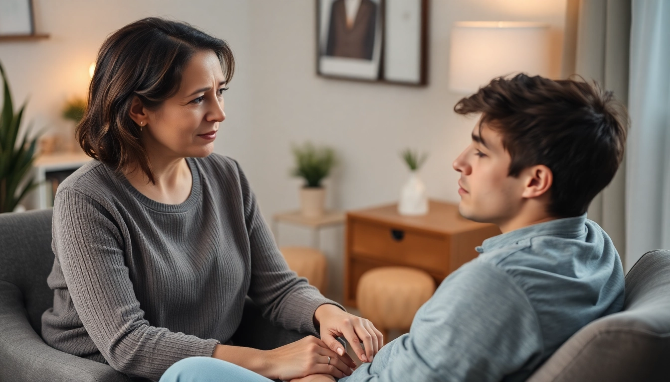 Therapist assisting a person dealing with grief in a warm, supportive environment.