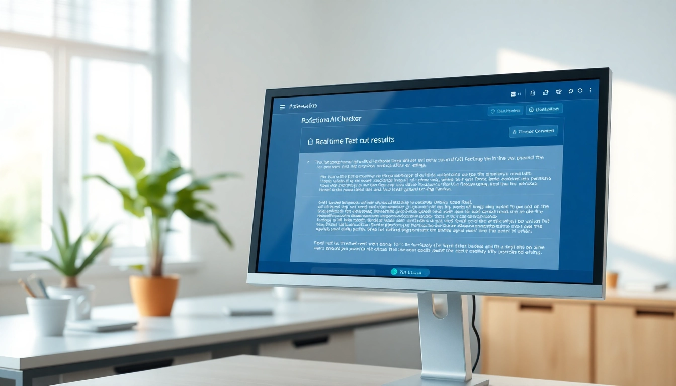 Analyze text efficiently with an AI checker tool showcased on a modern office screen.