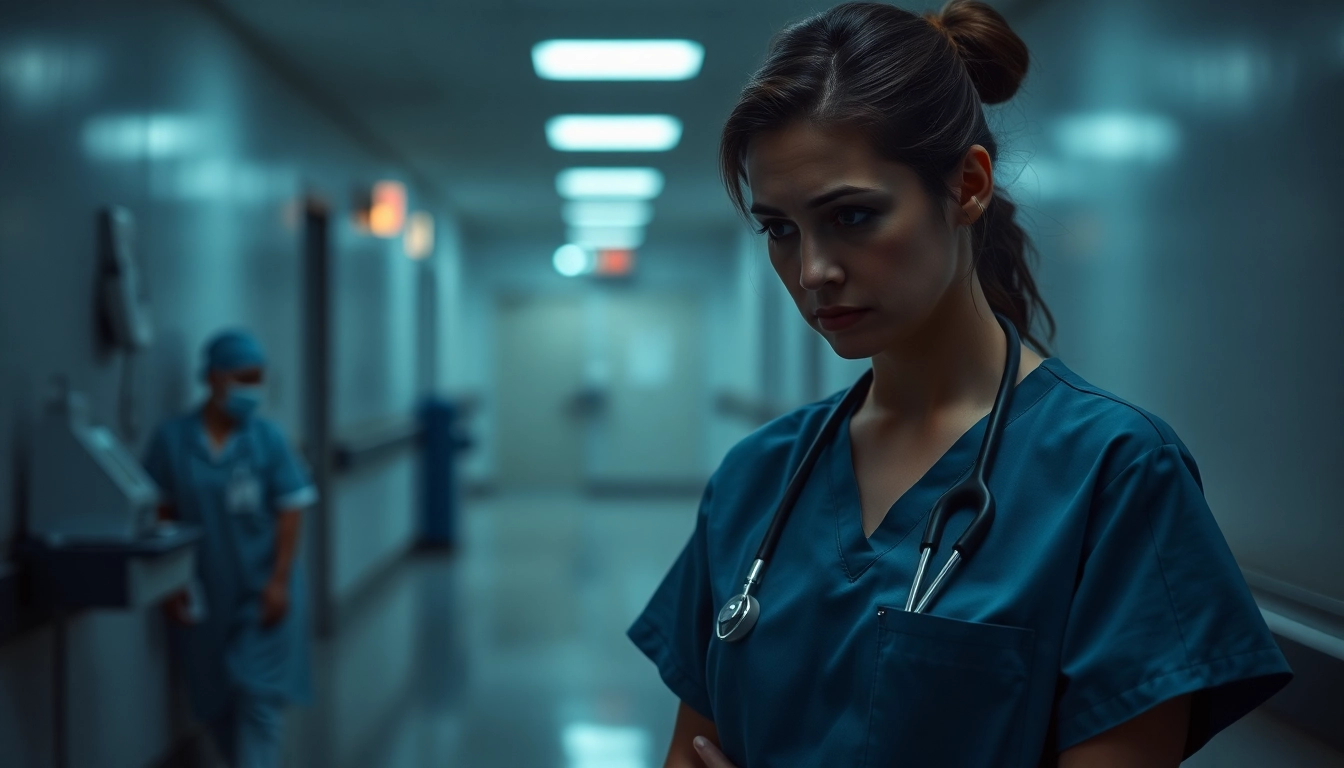 Highlighting Problems with VDAP for Alabama Nurses, a nurse contemplates challenges in a hospital corridor.