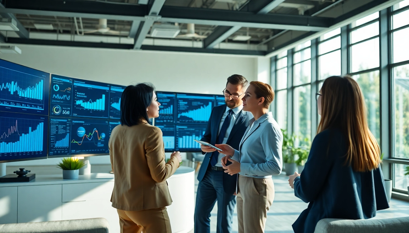 Analyze competitive intelligence data with a diverse team in a bright office setting.