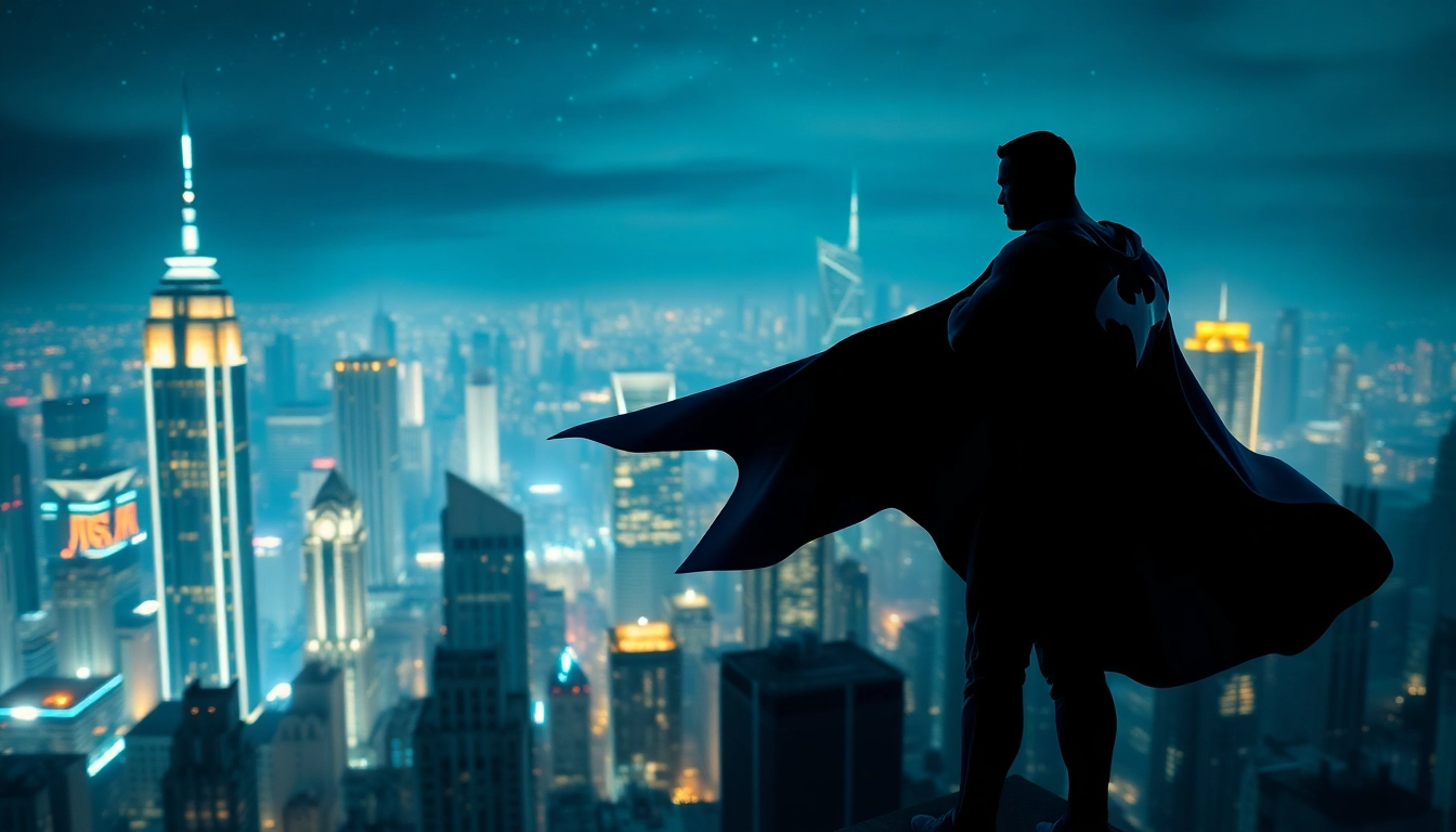 Menampilkan aksi dari game batman138 dengan karakter superhero di kota yang cerah.