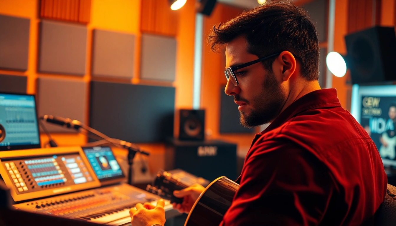 Enhance your music pitching strategy with a musician composing in a vibrant studio.