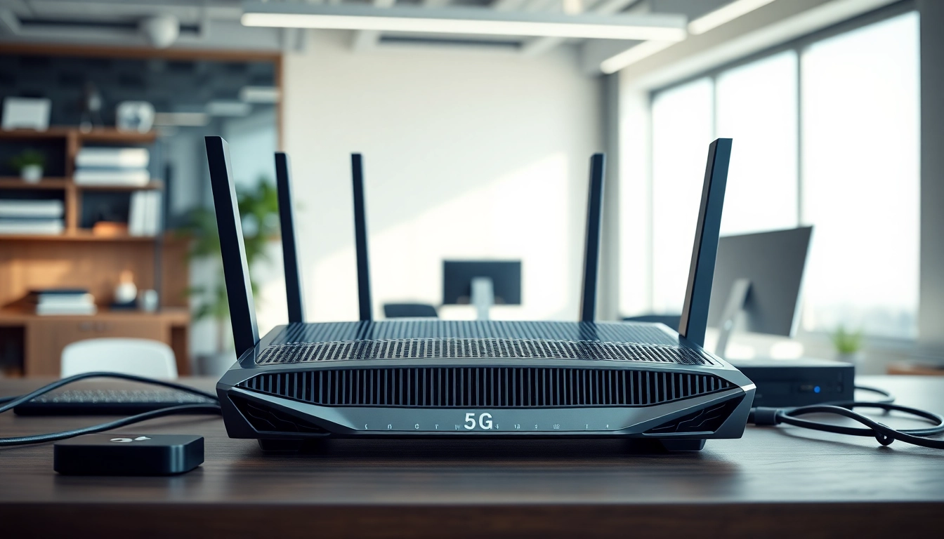 Enhance connectivity with a sleek 5G Router setup in a modern office environment.