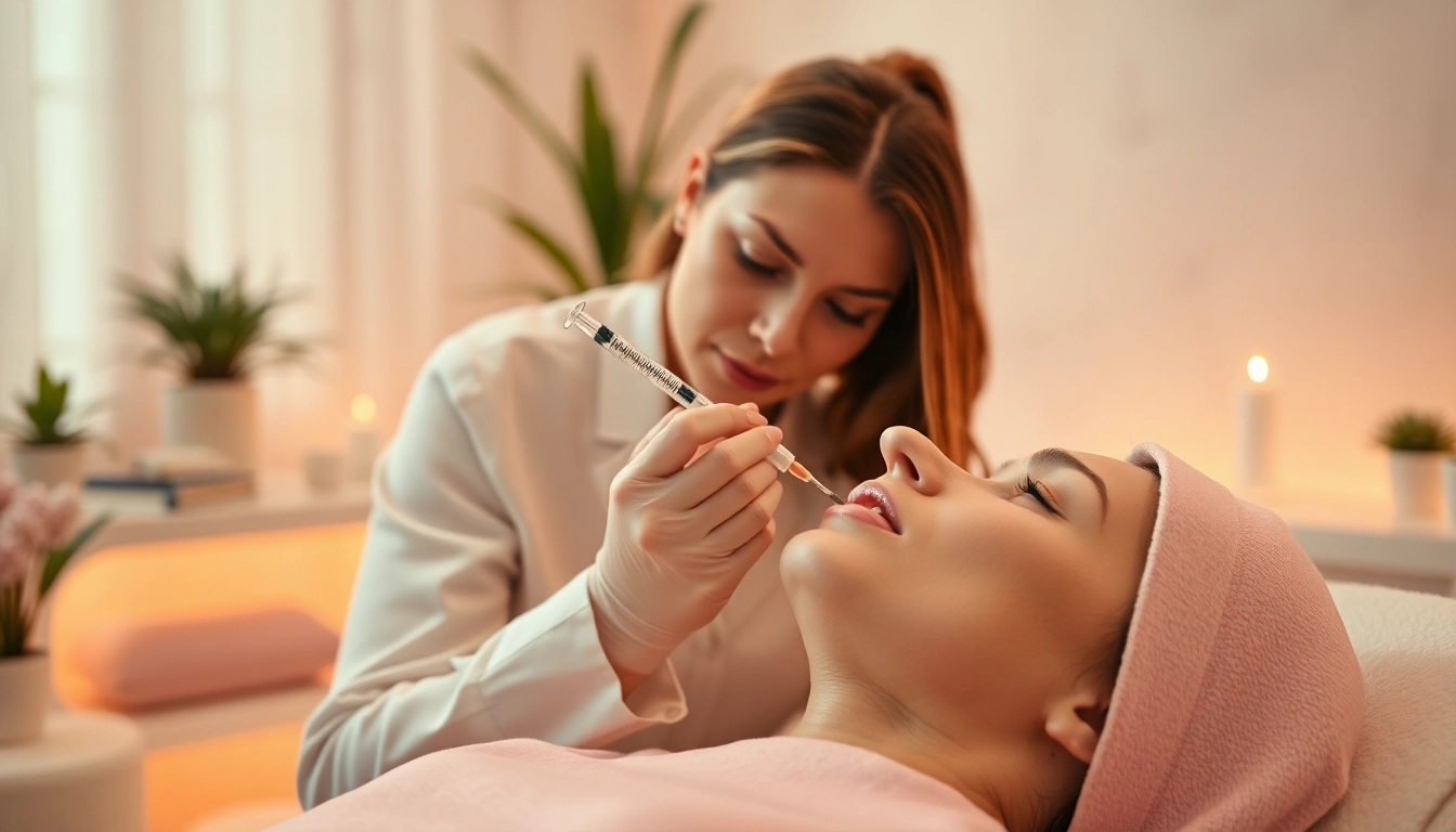 Experience lip injections cost insights while observing a professional aesthetician at work in a calming spa.