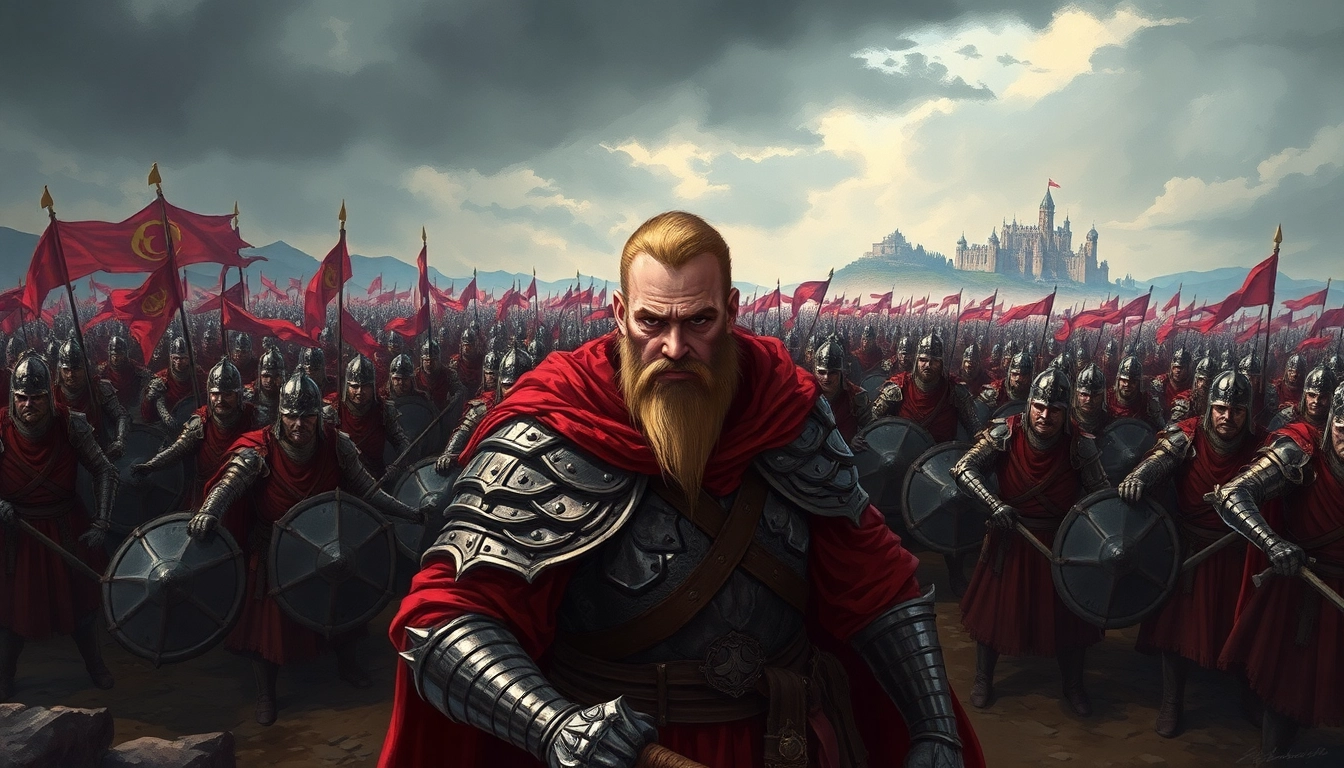 Play Warlords 2 download featuring an epic warrior leading an army on a dramatic battlefield.