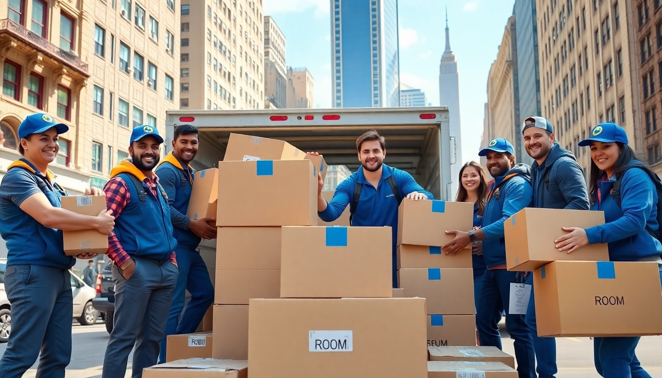 Movers from a Manhattan moving company efficiently loading boxes into a truck, showcasing teamwork and professionalism.