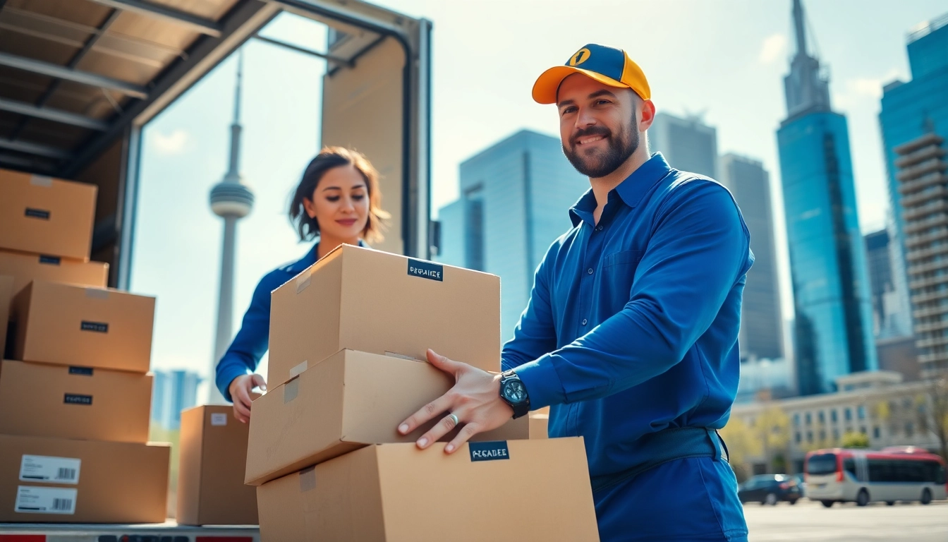 Moving professionals efficiently handle Toronto moving services in a lively city environment.