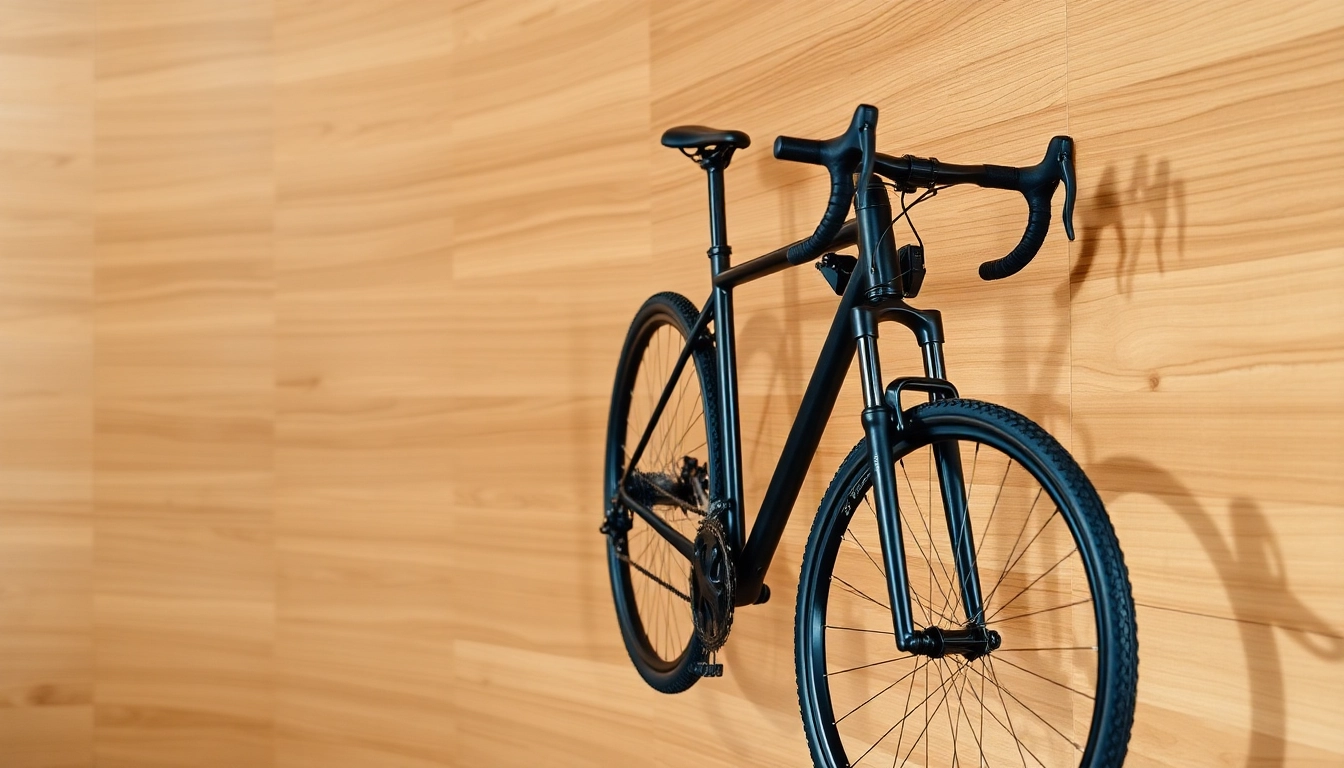 Bicycle wall hanger displayed on a textured wall showcasing sleek design and functionality.