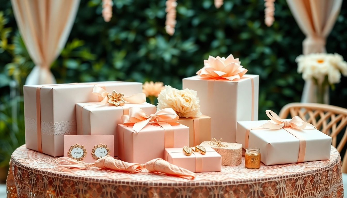 Bachelorette gifts beautifully arranged on an elegant table, showcasing personalized and handcrafted items.