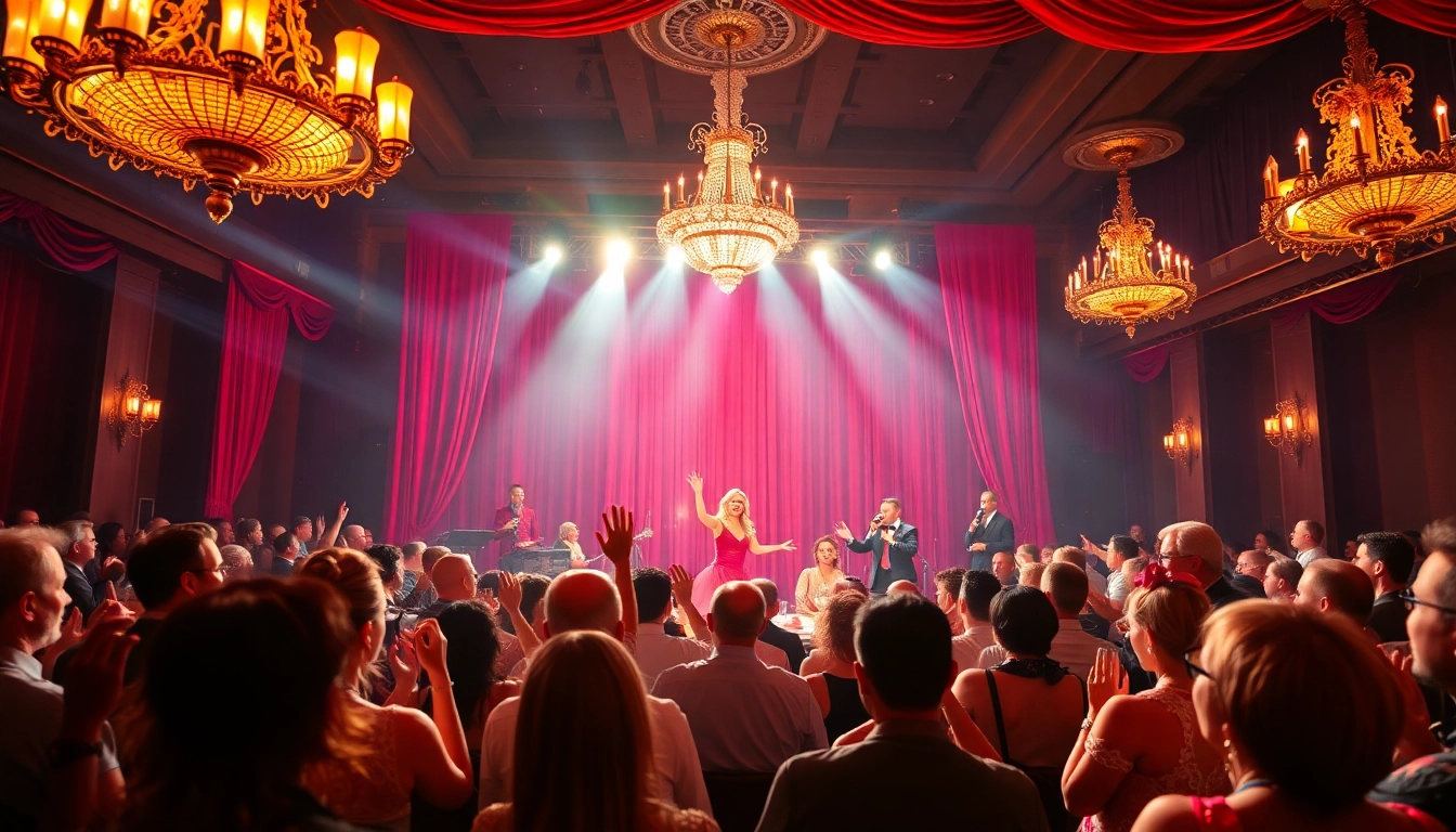 Experience the vibrant atmosphere of a dinner theatre las vegas performance with enthusiastic attendees.
